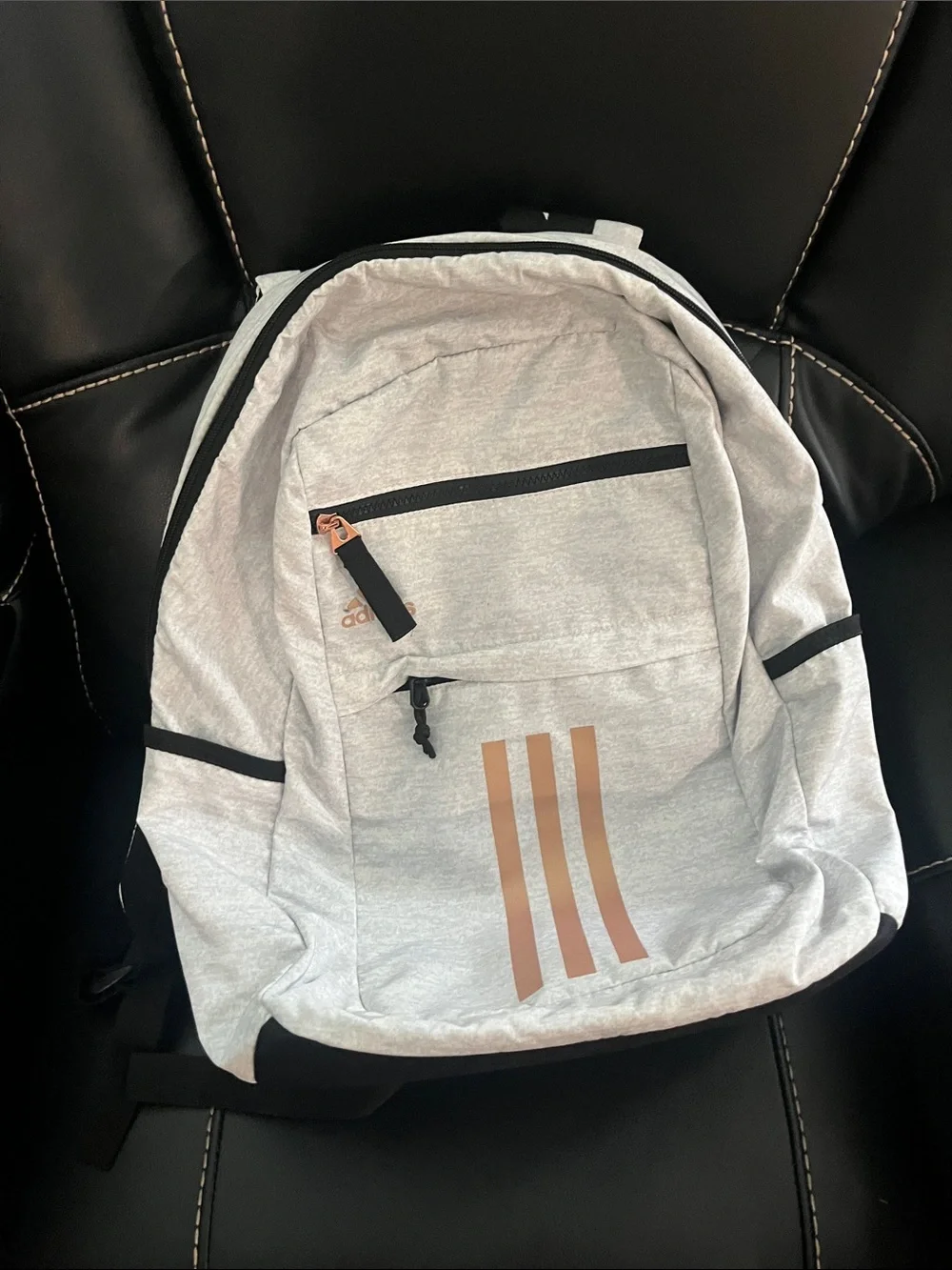 adidas Light Gray Backpack with Rose Gold Stripes